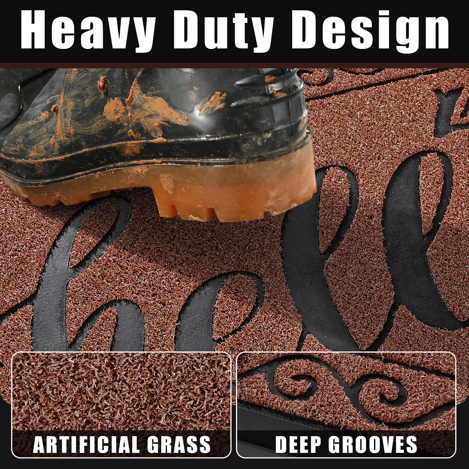Yimobra Welcome Mats for Front Door 36x24, Heavy Duty Waterproof Outdoor Door Mat Outside Entrance, Non-Slip Low Profile Indoor Entryway Mat for Garage Patio, Maroon