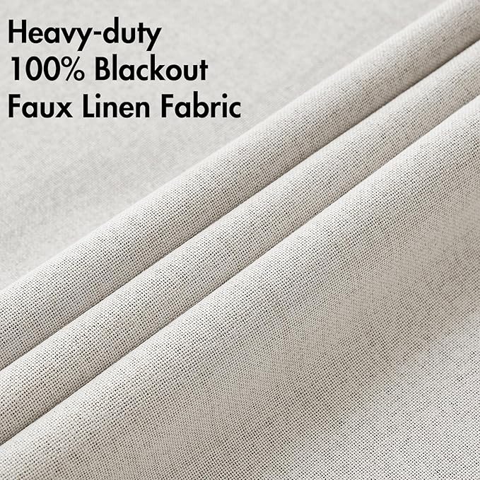 MIULEE 100% Blackout Linen Curtains for Bedroom 52x54 Inches Cream White