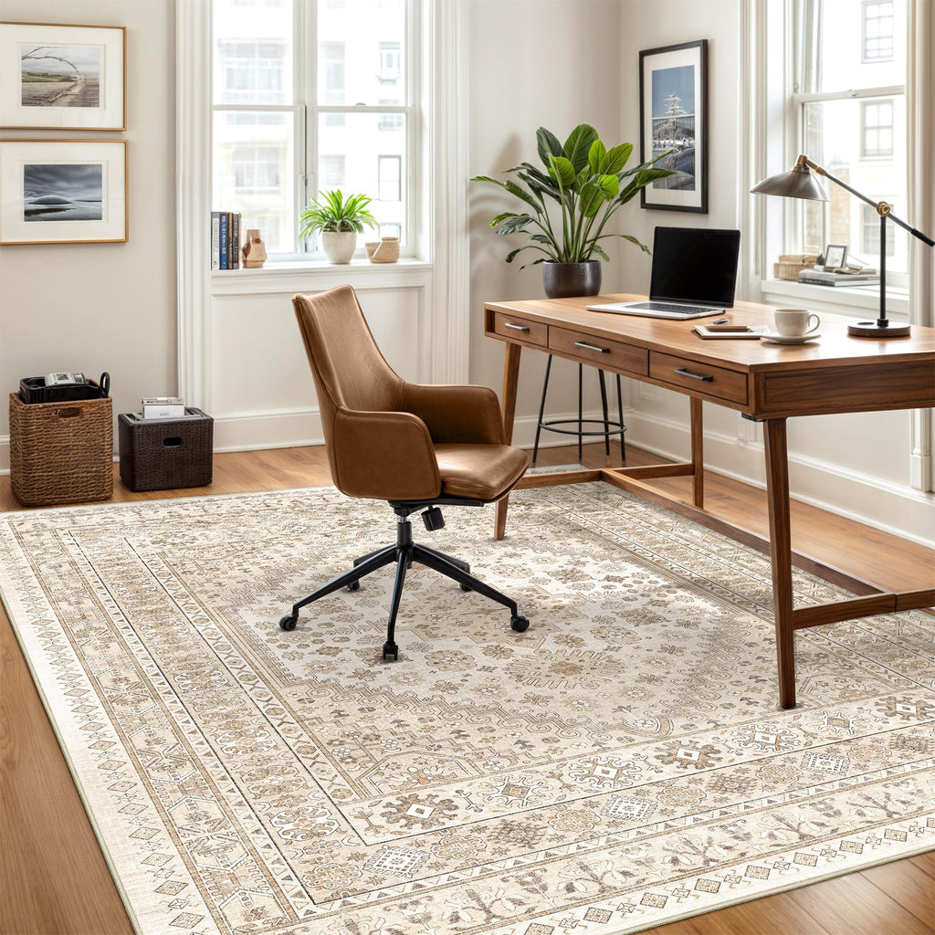 Restydon Area Rugs 5x7 Washable Rugs for Living Room, Cream/Beige