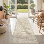 2x7 Runner Rug Non Slip, Thin Entryway Washable Rug for Entryway, Runners for Hallways, Low Pile Vintage Abstract Soft Rugs for Living Room, Kitchen, Bedroom(2'x7', Brown/Ivory)