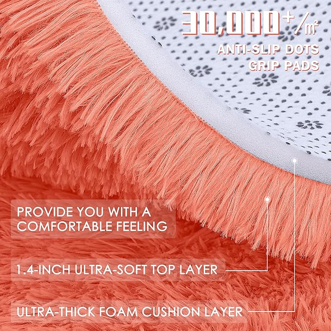 OLANLY 6x9 Machine Washable Large Area Rugs for Living Room, Bedroom, Soft Fluffy Shaggy Bedside Rug, Indoor Floor Carpet for Kids Girls and Boys, Dorms, Nursery, Home Decor Aesthetic, Coral Red