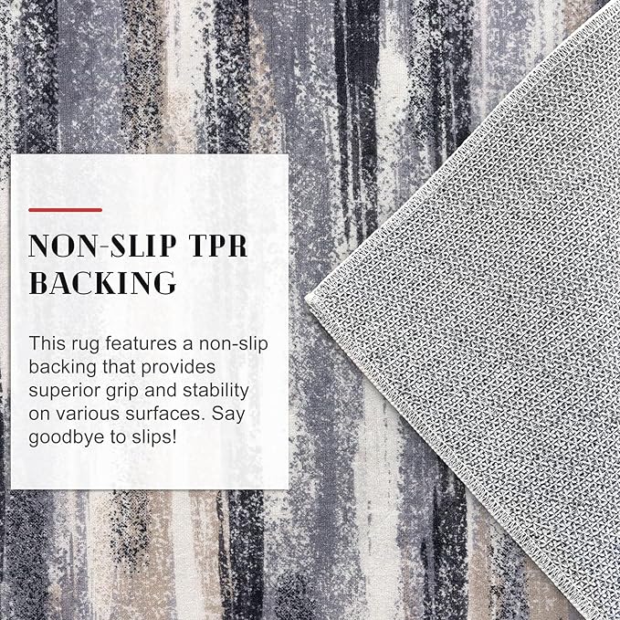 Lansny Modern Abstract 5x7 Machine Washable Area Rug Non-Slip Soft Bedroom Living Romm Rug Grey Black Multi Ultra Thin Print Faux Wool Floor Carpet Throw Rugs for Nursery Playroom Dining Room Indoor