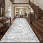 4x10 Runner Rug, Washable Hallway Runner Rug with Non-Slip Backing, Low Pile Wide Runner for Living Room, Entryway, Kitchen, Soft Modern Home Decor Mat for Dining Room(4'x10', Grey/Ivory)