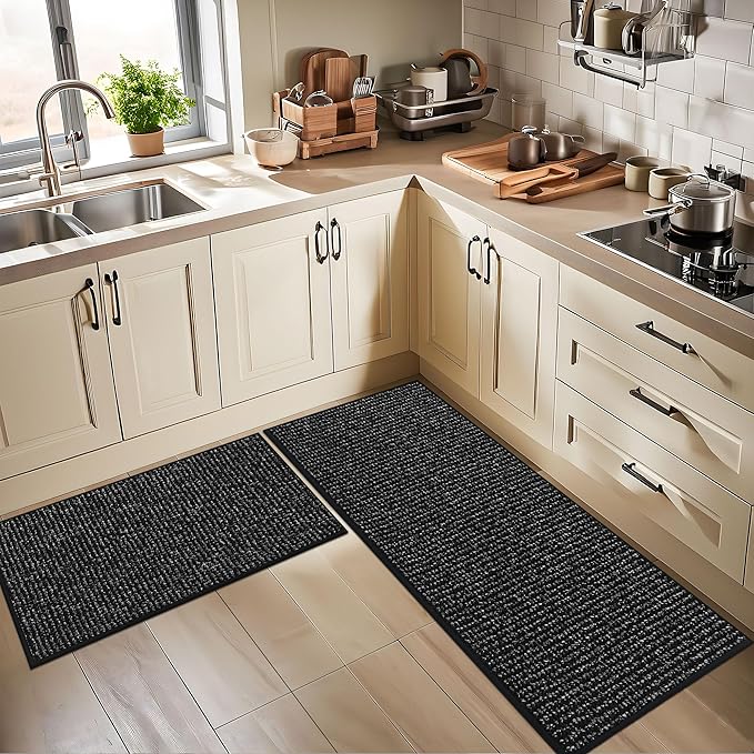 BEQHAUSE Kitchen Runner Rugs 20"x48", Non-Slip Kitchen Mats for Floor, Super Absorbent and Stain Resistant Kitchen Rug, Machine Washable Rugs for Kitchen, Hallway, Laundry & Sink, Black