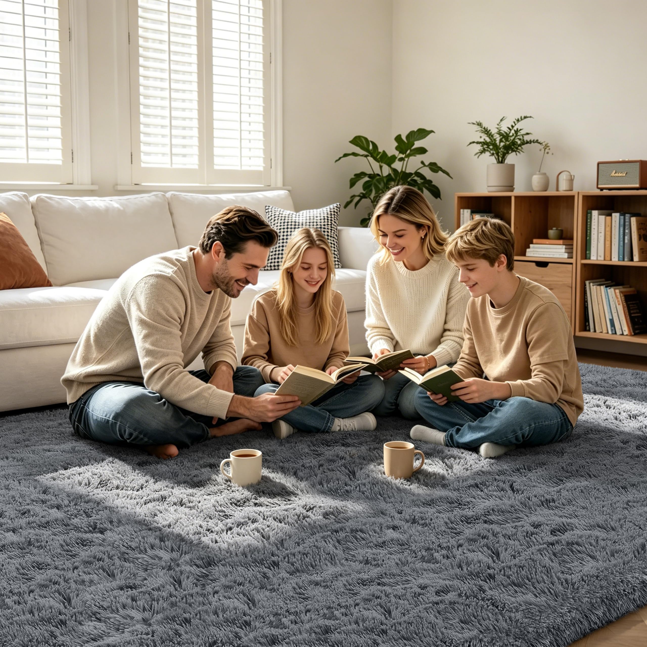 Shag Area Rugs for Bedroom Living Room,5X8 Ultra Soft Fluffy Area Rugs for Dorm,Indoor Carpet Plush Rugs for Home Decor,Dark Grey