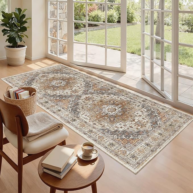 Madane Washable Runner Rug 3x6 Runners for Hallways Non Slip, Turmeric/Grey