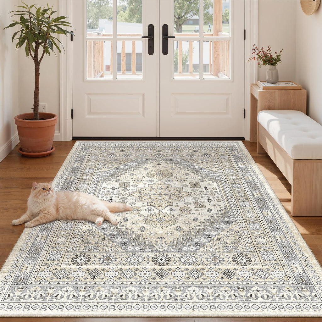 zesthome 4x6 Area Rug for Entryway,Washable Kitchen Rug,Beige