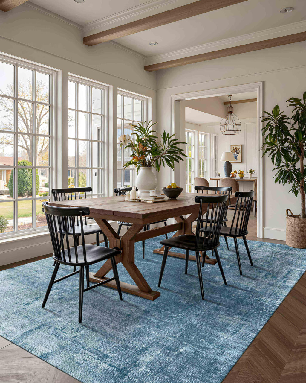 Latte&Fog Washable 6x9 Area Rugs for Living Room Modern Abstract Rug, Blue