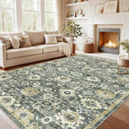 AMADA HOMEFURNISHING 10x14 Washable Area Rug, Low-Profile Large Area Rug with Non-Slip Backing & Durable Edge Binding, Vintage Large Rugs for Living Room, Bedroom & Dining Room