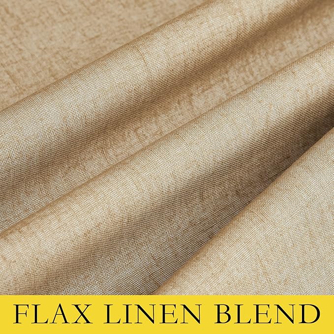 NICETOWN 100% Absolutely Blackout Linen Curtains with Thermal Insulated White Liner, Camel, W34 x L90, 2 Panels, Long Curtains 90 inch Length for Patio Door, Doorway, Office, Overnight Shiftworker