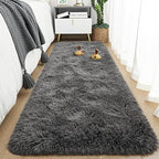 Tepook Fluffy Runner Rugs for Bedroom Aesthetic 2x6 Feet, Shag Soft Bedside Rug with Non-Slip Bottom, Fuzzy Plush Carpet for Room, Hallway Rug for Nursery Dorm Indoor Home Decor, Dark Grey