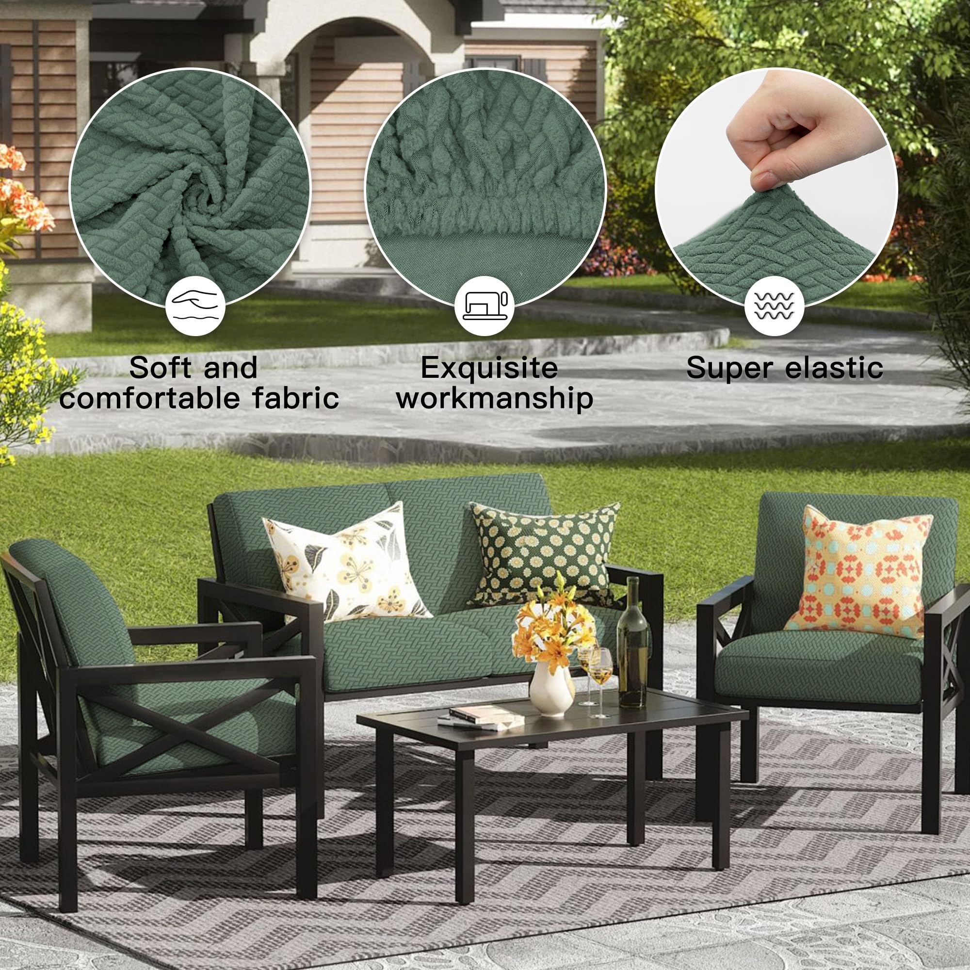 DREAHOTEXTIL 8Pcs Outdoor Cushion Covers, Elastic Patio Cushion Covers
