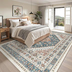 Madane Washable Rug 8x10 Area Rugs for Living Room, Ultra-Thin Non-Slip Backing Rug, Stain Resistant Vintage Large Area Rug for Bedroom (Navy Blue, 8'x10')