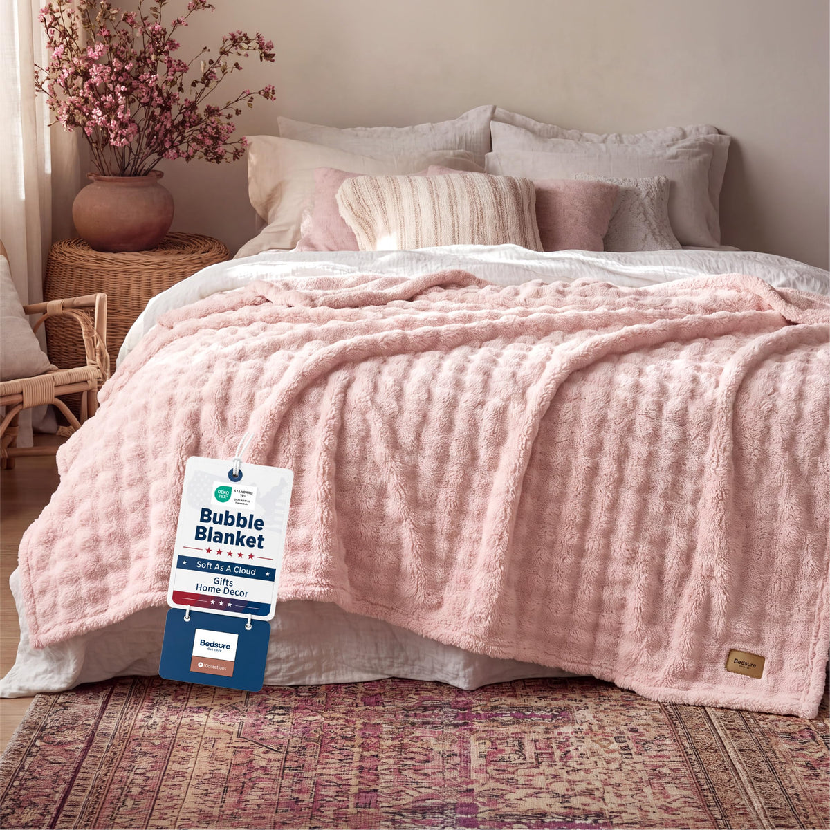 Bedsure Cloud Bubble Fleece Twin Blanket for Bed, Pink, 60"×80"