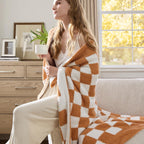 Bedsure GentleSoft Checkered Throw Blanket for Couch - Super Soft Cozy & Warm Knit Burnt Orange Blanket, Breathable, Lightweight & Fluffy Plaid Blankets for Bed, Sofa, Gifts for Women, 50x60 Inches