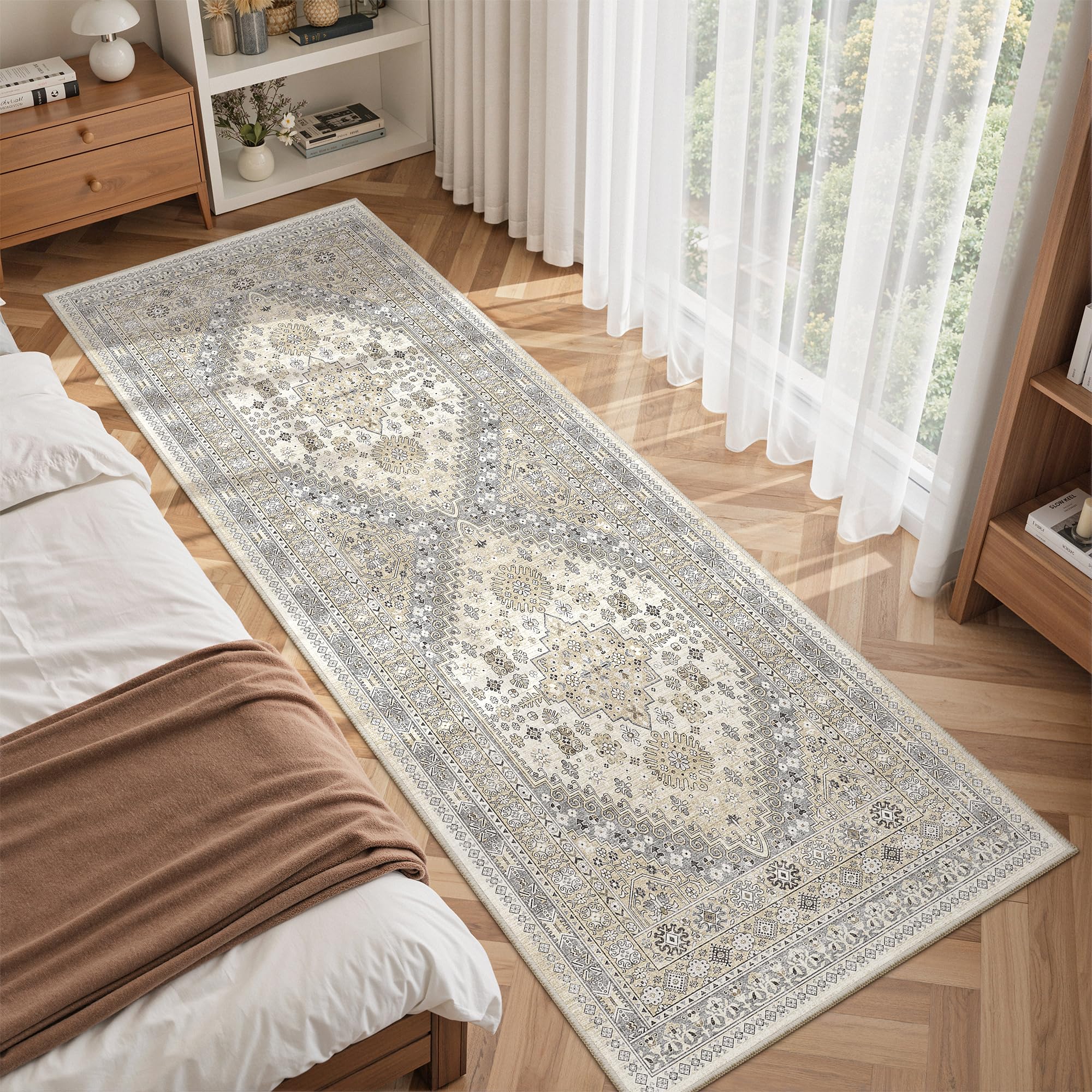zesthome 2x6 Runner Rug Non Slip,Washable Hallway Runner Rug,Beige