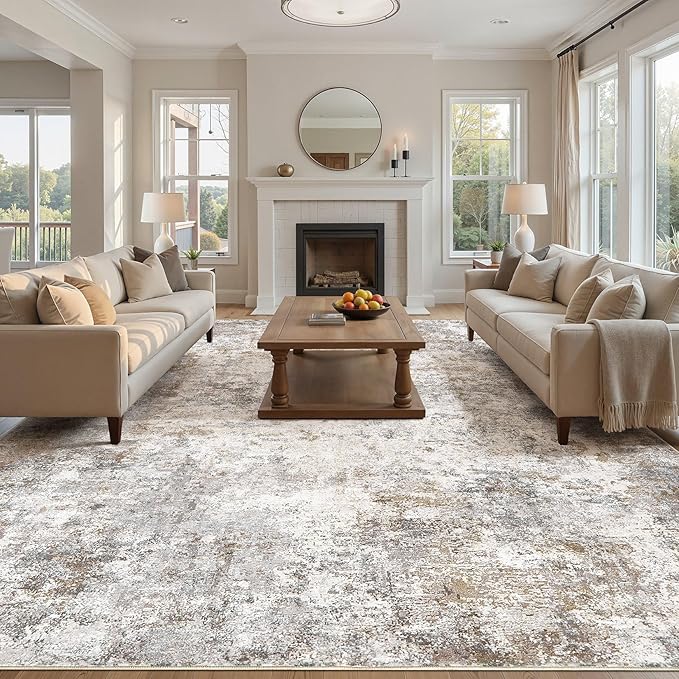 UERMEI 12x18 Area Rug Living Room Rugs Extra Large Brown Grey Carpet