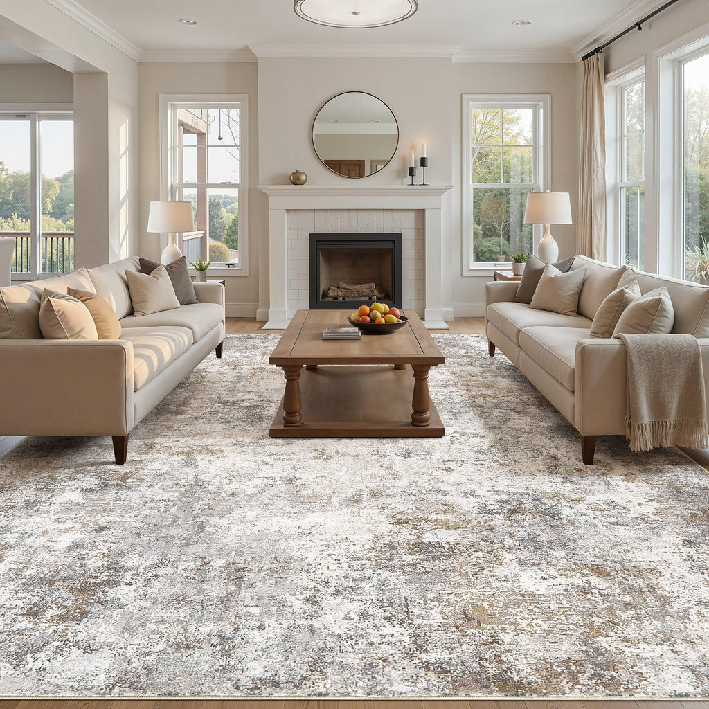 UERMEI 11x14 Area Rug Living Room Rugs Extra Large Brown Grey Carpet