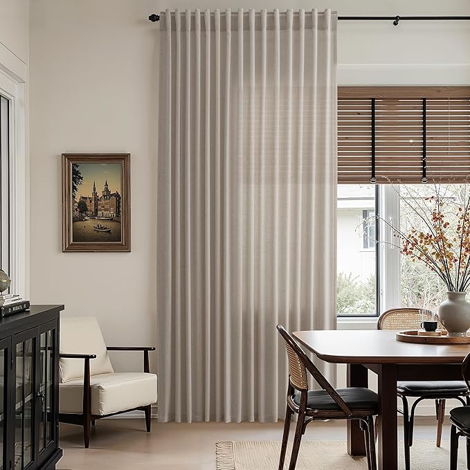Nanspring Ecru Curtains 63 Inch Length for Living Room Linen Blend Luxury Light Filtering Semi Sheer Curtain Back Tab Rustic Decor Natural Farmhouse Elegant Boho Drapes for Bedroom 52x63, 2 Panels