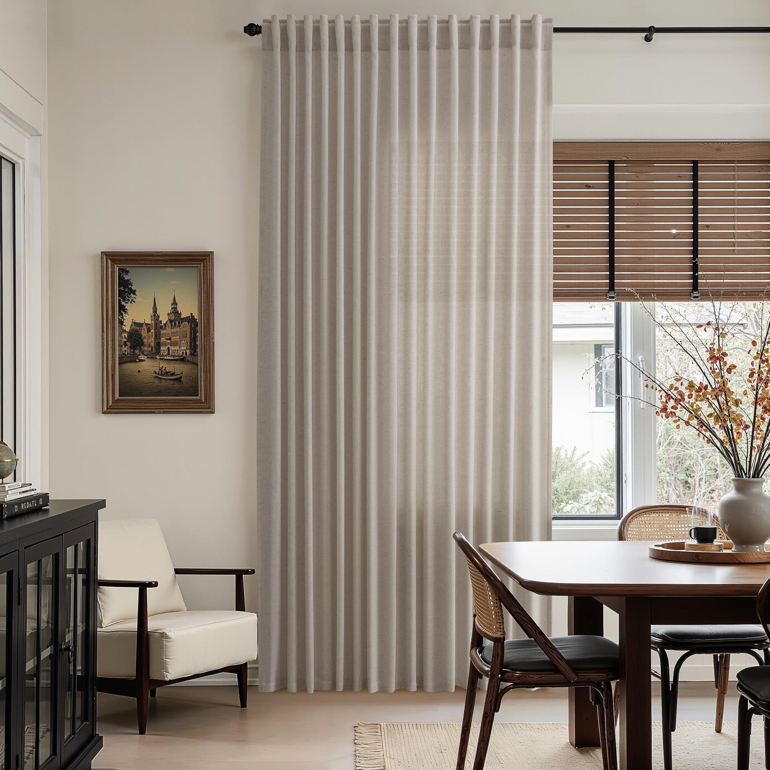 Nanspring Extra Long 120 Inch Curtains for Living Room Ecru Flax Linen Light Filtering Semi Sheer Curtain Back Tab Rustic Decor Boho Burlap Floor to Ceiling High Window for Bedroom 52x120, 2 Panels