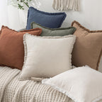 MIULEE Linen Fringe Decorative Throw Pillow Covers Light Olive Green 18x18