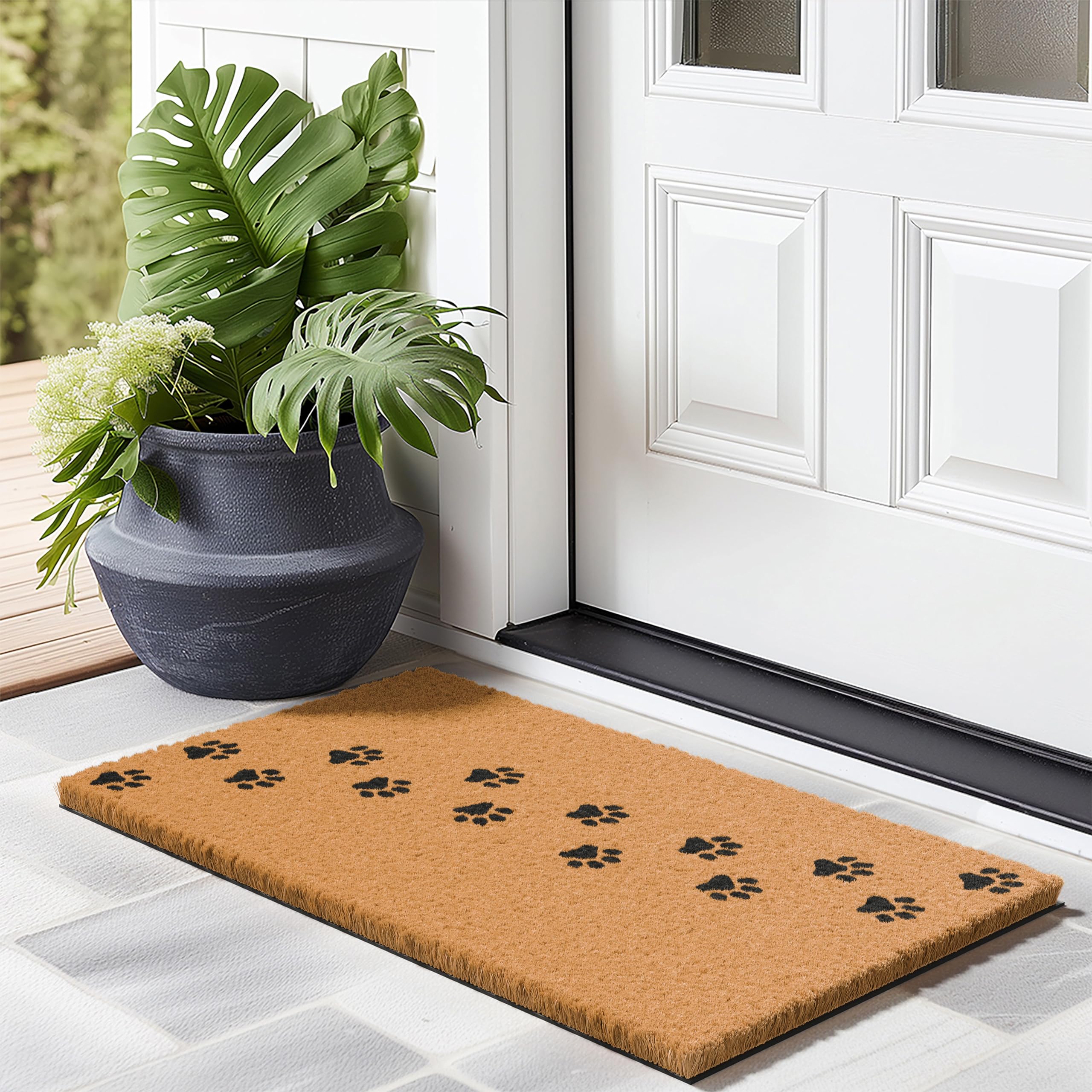 Barnyard Designs Natural Coco Coir Non-Slip Doormat (17x30, Paws)