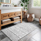 2x3 Washable Entryway Area Rug: Moroccan Small Runner Rug for Hallway Soft Modern Non Slip Door Mat with Rubber Backing Low Pile Thin Floor Carpet for Kitchen Bathroom Bedroom Indoor(Grey,2x3)