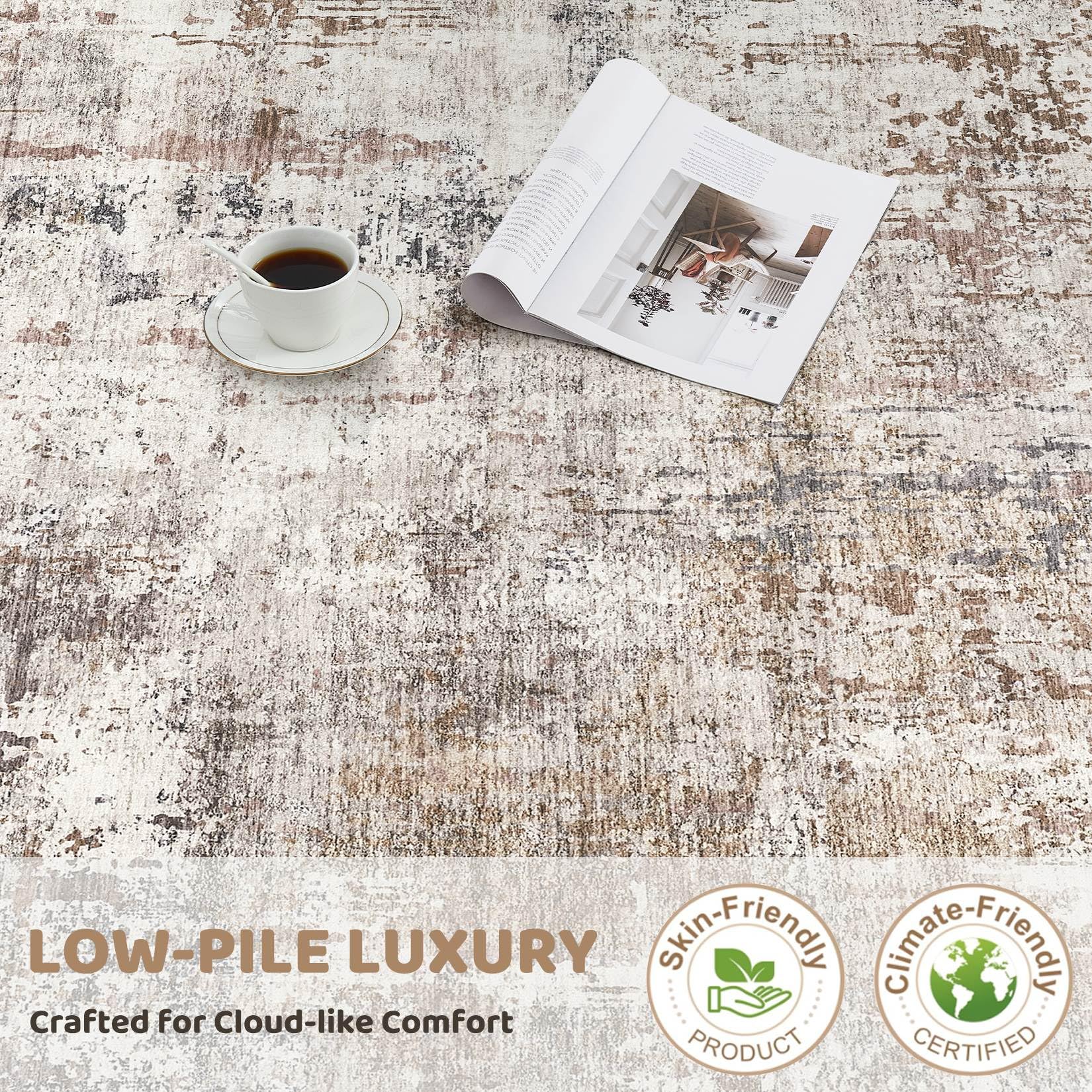 UERMEI Square Area Rugs: Washable 6x6 Neutral Modern Abstract Carpet for Living Room Bedroom - Soft Floor Mat with Non Slip Backing for Kitchen Nursery Dorms Farmhouse Home Decor - Brown/Grey/Red