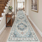 Madane Hallway Runner Rug 3x18 - Kitchen Rugs 18ft Washable Entryway Rug Vintage Kitchen Runners Non Slip Indoor Area Rug Farmhouse Carpet Runner for Bathroom Living Room Bedroom, Blue
