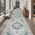 Madane Hallway Runner Rug 3x18 - Kitchen Rugs 18ft Washable Entryway Rug Vintage Kitchen Runners Non Slip Indoor Area Rug Farmhouse Carpet Runner for Bathroom Living Room Bedroom, Blue