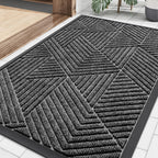 Smiry Front Door Mat Outside Entrance, Heavy Duty Sturdy Natural Rubber Doormat, Trap Dirt and Moisture, Easy Clean Low Profile Mats for Indoor Outdoor Entry, Irregular Triangle (29.5x17, Silver Grey)