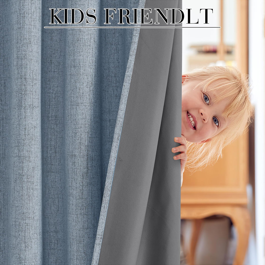 RYB HOME Smoky Blue 100% Blackout Curtains 63 Inch Long for Bedroom