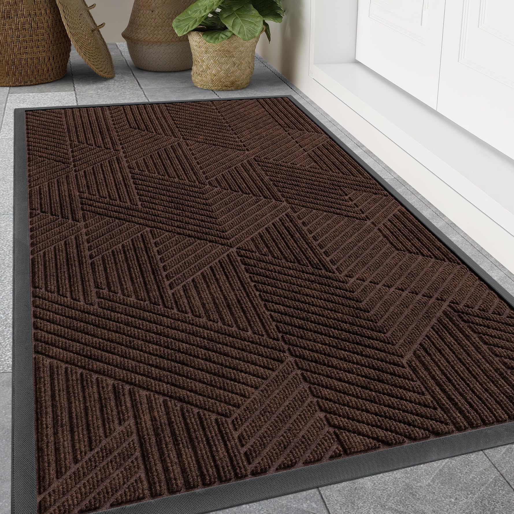 Smiry Front Door Mat Outside Entrance, Low Profile Rubber Doormat, 59x23