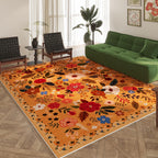 Rugcomf Living Room Rug 6x9 Rug Machine Washable Boho Area Rug Non Slip Floral Vintage Low Pile Large Rug for Living Room, Bedroom, Farmhouse, Dining Room, Kids Playroom(Yellow)