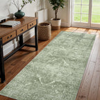 3x8 Washable Runner Rug: Vintage Medallion Kitchen Soft Rugs SageGreen