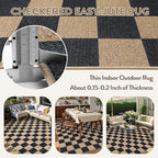 Lahome Colette Checkered Easy Jute Carpet, Washable Area Rug 6x9 Neutral Outdoor Patio Rug, Farmhouse Checkerboard Non Slip Non Shedding Floor Carpet for Dining Living Room Deck Sunroom