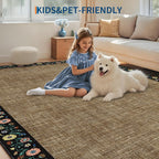GarveeHome Washable Rugs for Living ROM 8 x 10 Large Area Rug Farmhouse Floral Bordered Bedroom Carpet Indoor Non-Slip Nursery Mat Soft Non Shedding Stain Resistant Carpet for Dining Room, Brown