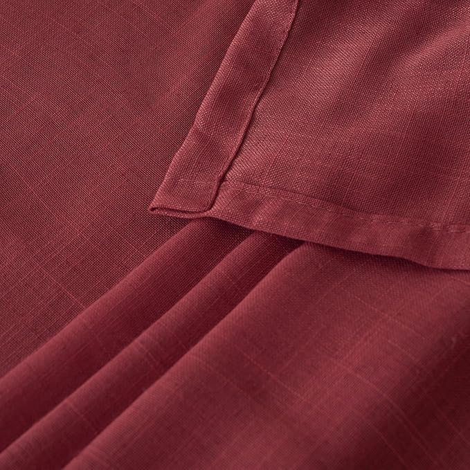 BGment Linen Burgundy Curtains 54 Inch Length for Short Window, Semi Sheer Drapes Lightweight Rustic Textured for Living Room Bedroom with Rod Pocket, 2 Panels Set, Each 42 Inch Wide