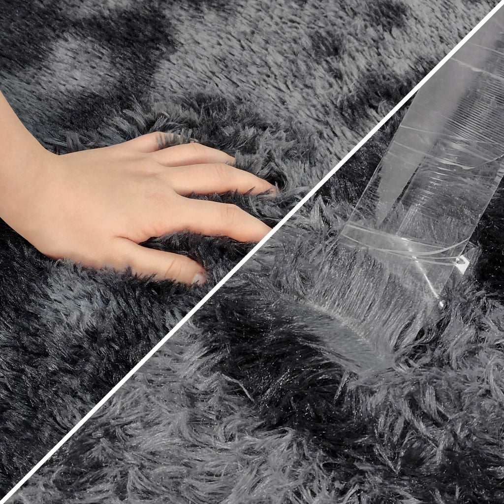 JiaoBaba Tie-Dyed Runner Rug for Bedroom Black Grey 2x5ft Fluffy Area Rug Bedside Runner Rug for Kids Room Boys Teens Nursery Baby Living Room Dorm Home Decor Carpets
