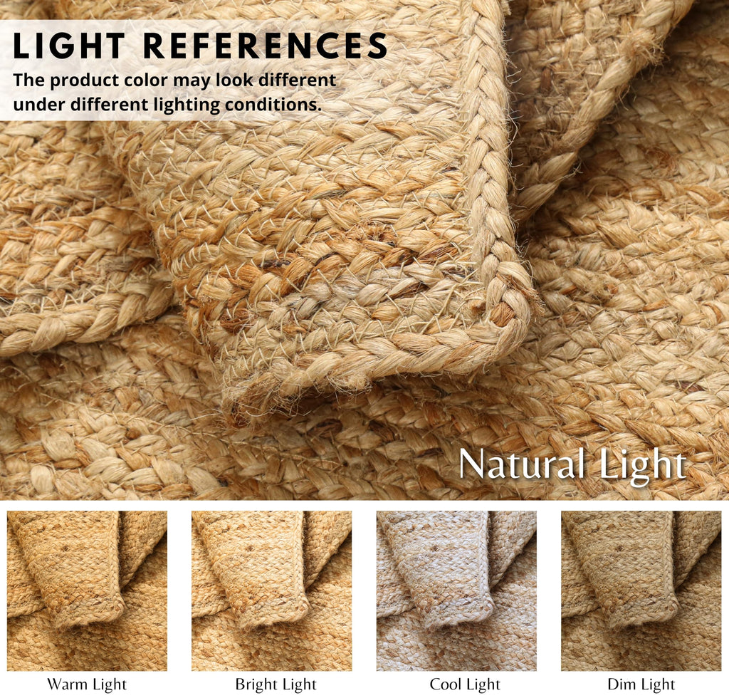 Hausattire Jute Braided Area Rug, Natural, 3x5 ft