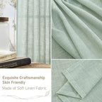 LAMIT Short Linen Window Curtains 30 Inches Long 2 Panels, Light Sage Semi Sheer Light Filtering Panels Back Tab and Rod Pocket Neutral Drapes for Basement/Small Windows, 34 x 30 Inch