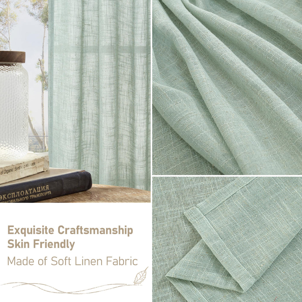 LAMIT Light Sage Linen Sheer Curtains for Bedroom 84 Inches Long, 2 Panels