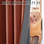 RYB HOME 100% Blackout Linen Textured Curtains 84 inches Long, Insulating Privacy Energy Saving for Bedroom Living Room Window Office Theater Dining Nursery, W 52 x L 84 in, Terracotta, 2 Panels