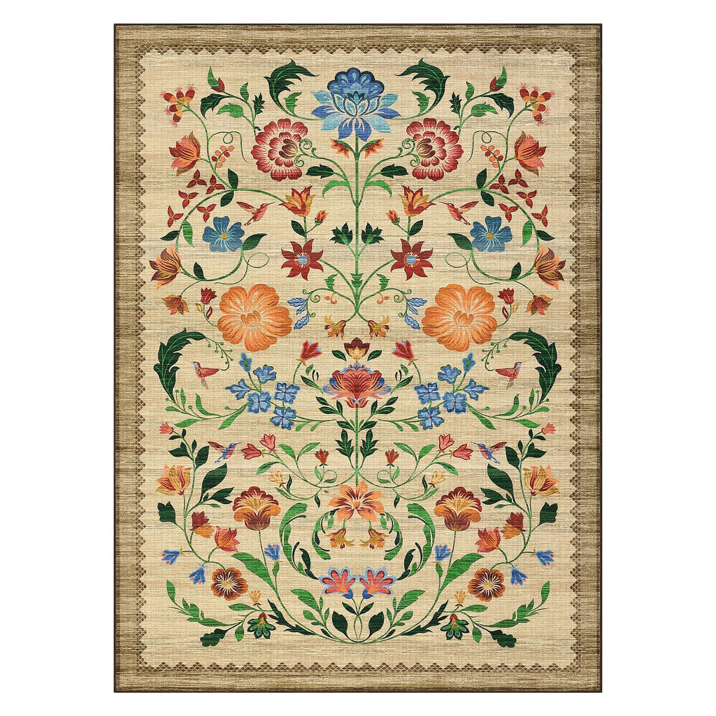 GarveeHome Washable Rug 4x6 Area Rugs for Living Room, Floral Rug for Bedroom, Soft Boho Non Slip Throw Rugs with Rubber Back, Low Pile Stain Resistant Vintage Floral Carpet for Dining Room, Beige
