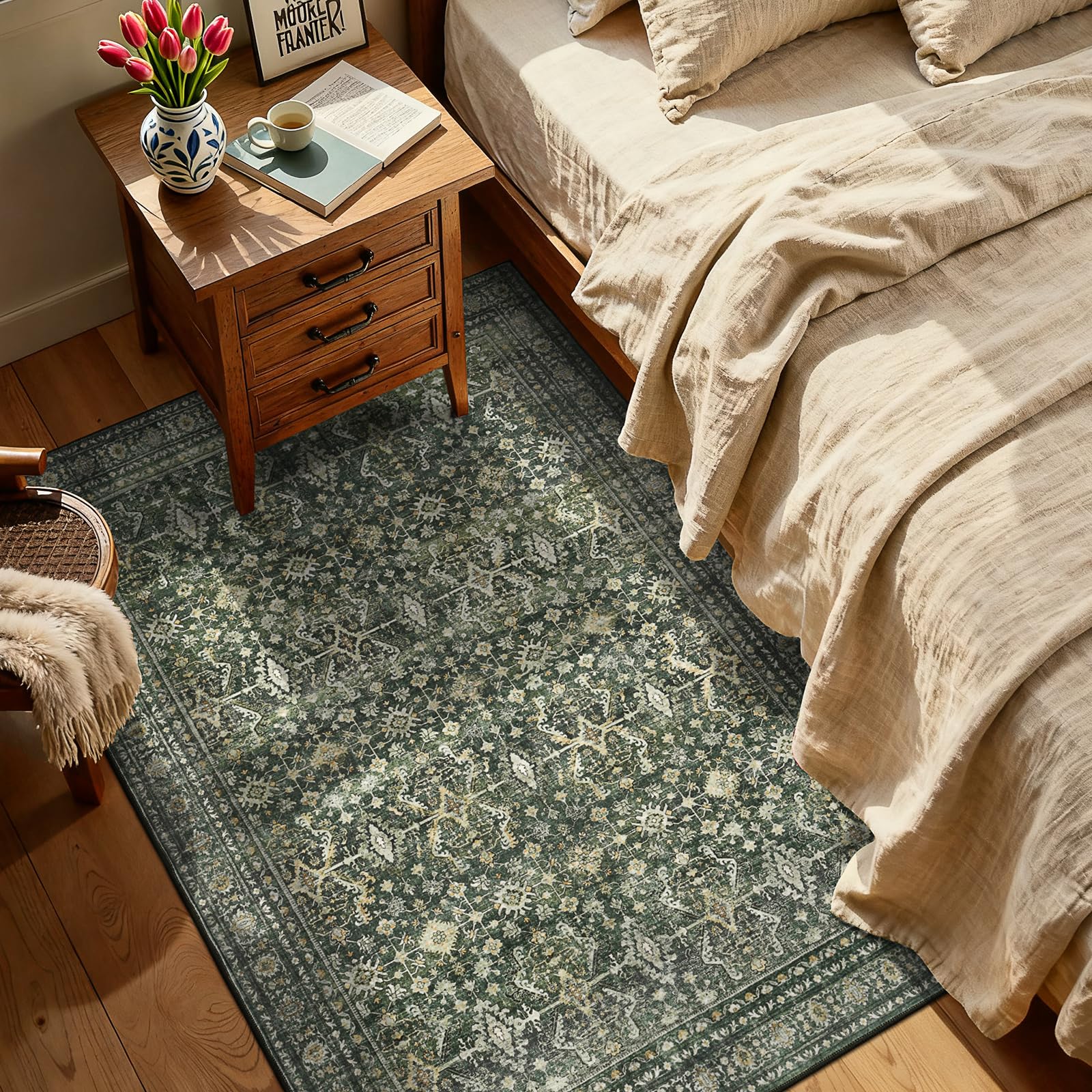 4x6 Area Rugs for Entryway, Green Washable Non-Slip Area Rug for Kitchen