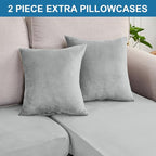 Couch Cover 8-Piece Elastic Velvet Couch Cushion Covers & Chaise Slipcovers for L-Shaped Sofas - Sofa Seat Covers Washable, Soft Protector for Couches (7 Seater + Chaise, Light Grey)