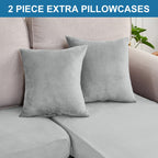 Taque Couch Cover 8-Piece Elastic Velvet Couch Cushion Covers & Chaise Slipcovers for L-Shaped Sofas - Sofa Seat Covers Washable, Soft Protector for Couches (7 Seater + Chaise, Light Grey)