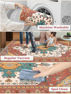 SERISSA Boho Washable Runner Rug, 2x5 Rug Non-Slip Vintage Orange Hallway Kitchen Runner Rug Ultra Soft Print Distressed Floor Carpet for Bedroom Bathroom Laundry Living Room