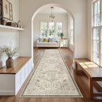 Madane Hallway Runner Rug 2'6''x12' Kitchen Runner, Non Slip Vintage Runners for Hallways Washable Kitchen Rugs Soft Low Pile 2.5x12 ft Rug Runner for Laundry Room, Entryway and Bedroom, Ivory/Brown