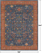 Navy Blue Area Rugs 9x12 Living Room, Dining Room Rugs for Under Table - Washable Low Pile Non-Slip Rugs for Bedroom - Vintage Boho Eclectic Home Decor - Ultra Soft Faux Wool Stain Resistance